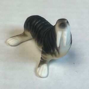Vintage Miniature Porcelain Walrus Figurine Hand Painted Grey White 2 Inch